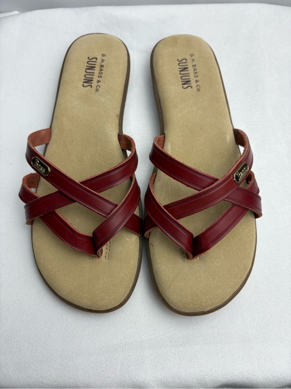 Bass Women's Red Crisscross Leather Slide Sandals